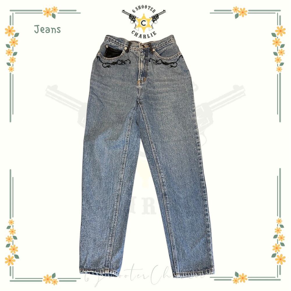 Vtg Jordache High Waisted Mom Jeans Women’s Size 9 Med Wash Embroidered Detail